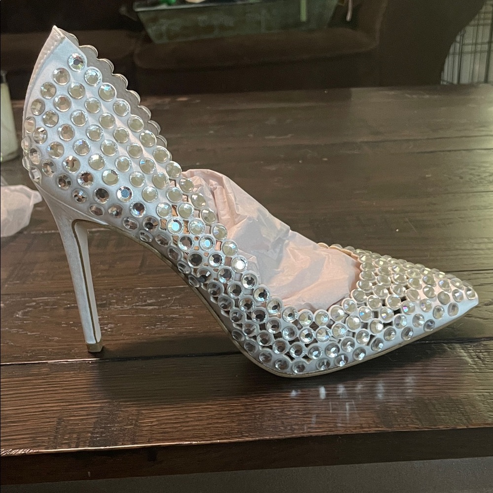 Jessica Simpson White Rhinestone Heels